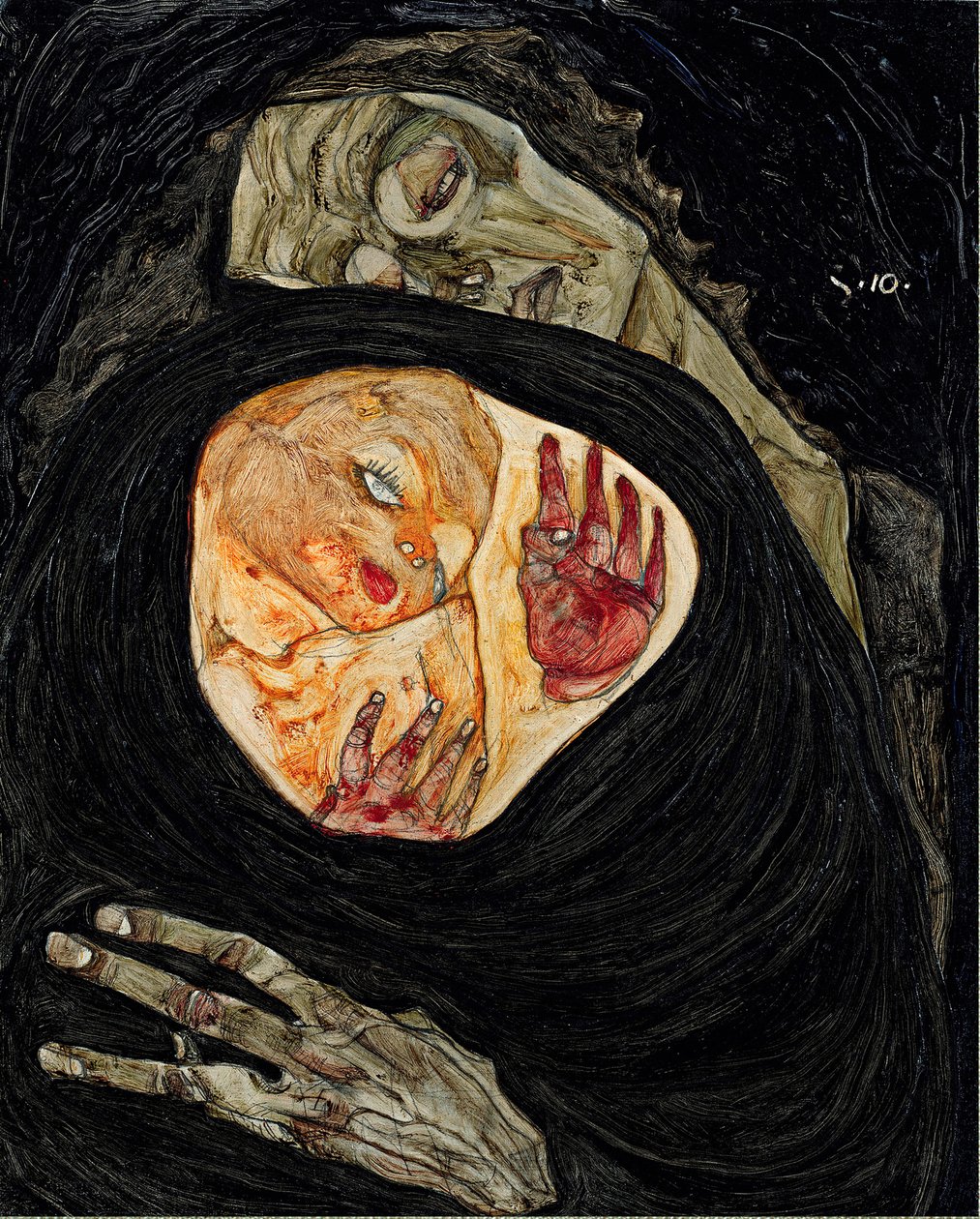 Den døde mor. Maleri af Egon Schiele (1890-1918), olie på træ af Egon Schiele
