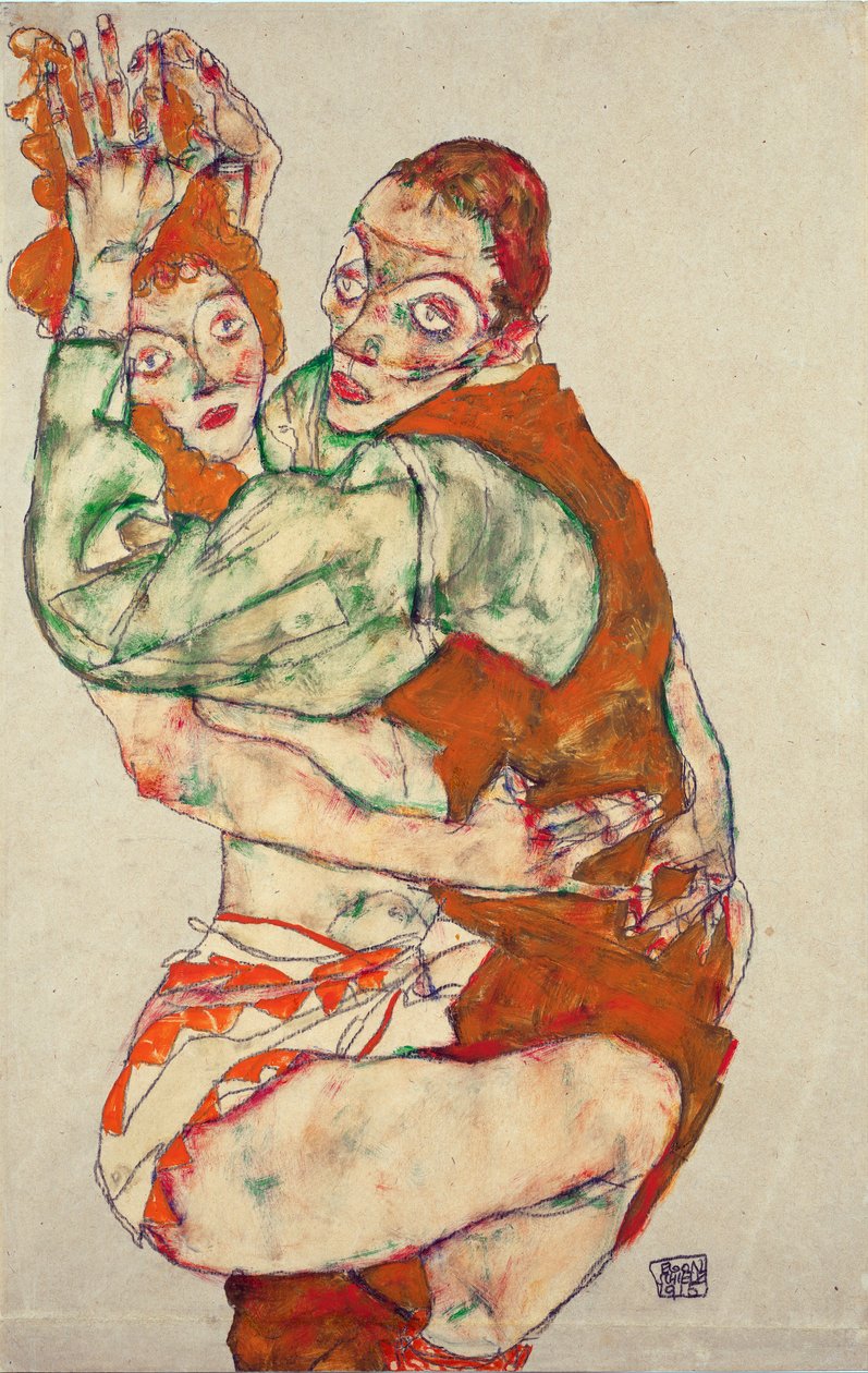Elskov - Schiele, Egon (1890-1918) - 1915 - Sort kridt, Gouache på papir - 49,6x31,7 - Leopold Museum, Wien af Egon Schiele