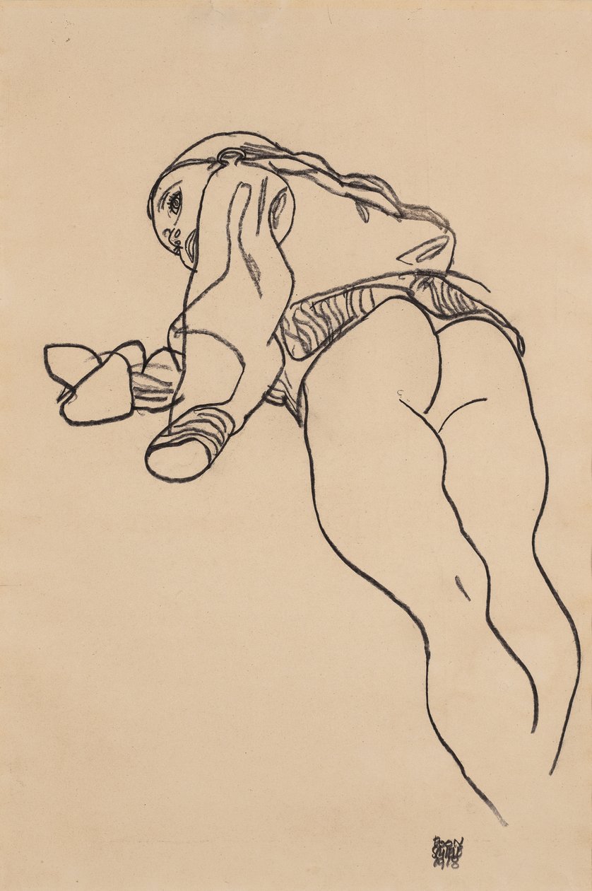Ligger ned; Liegende, 1918 af Egon Schiele
