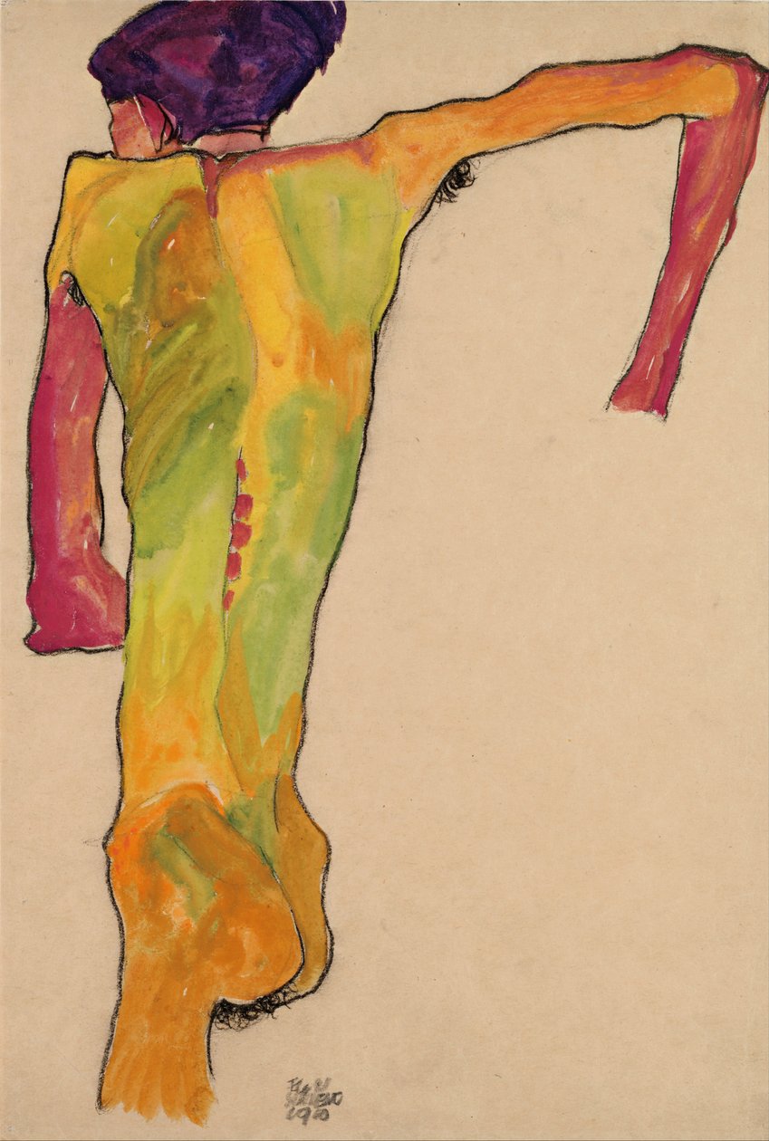 Nøgen mand, Propping Himself Up, 1910 af Egon Schiele