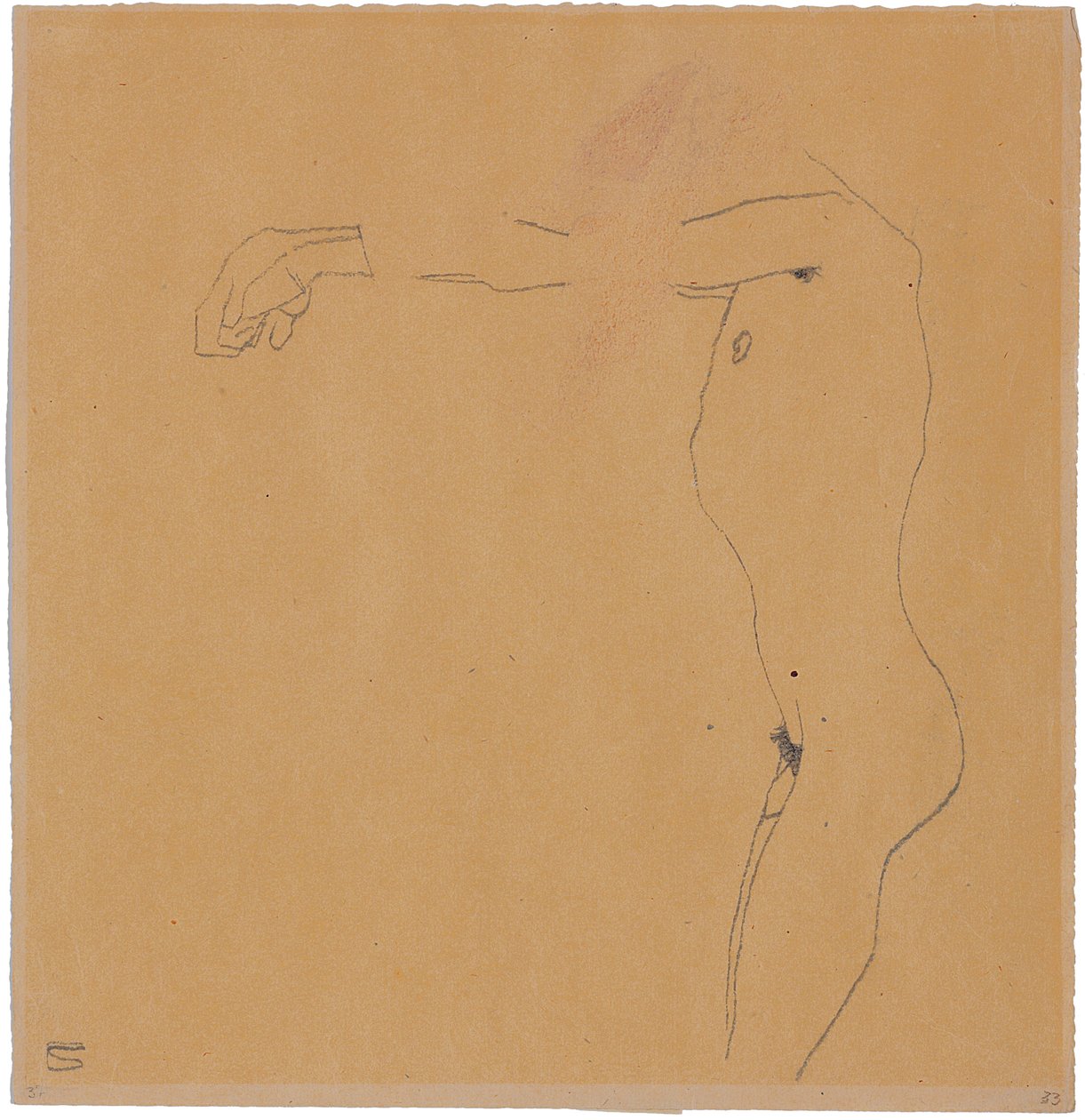 Nøgen mand med armene løftet til venstre, 1909 af Egon Schiele