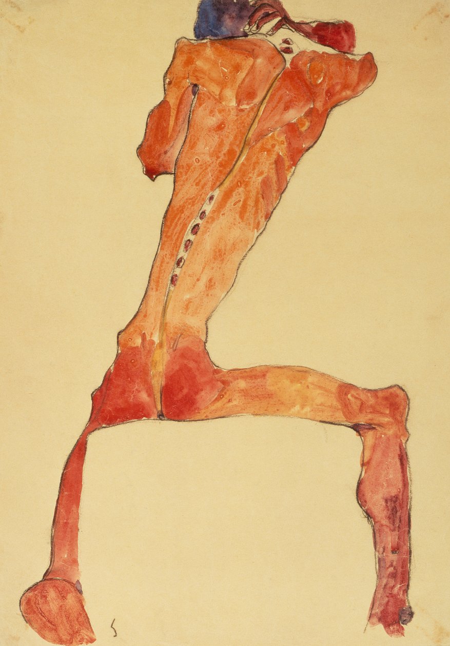 Mannerruckenhaut (blyant og akvarel) af Egon Schiele