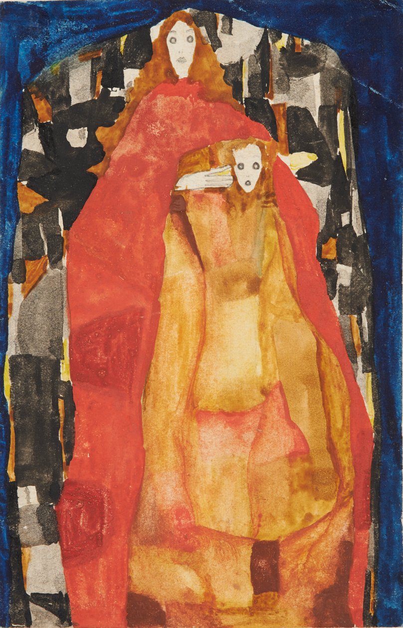 Mor med barn i rød frakke, 1911. af Egon Schiele