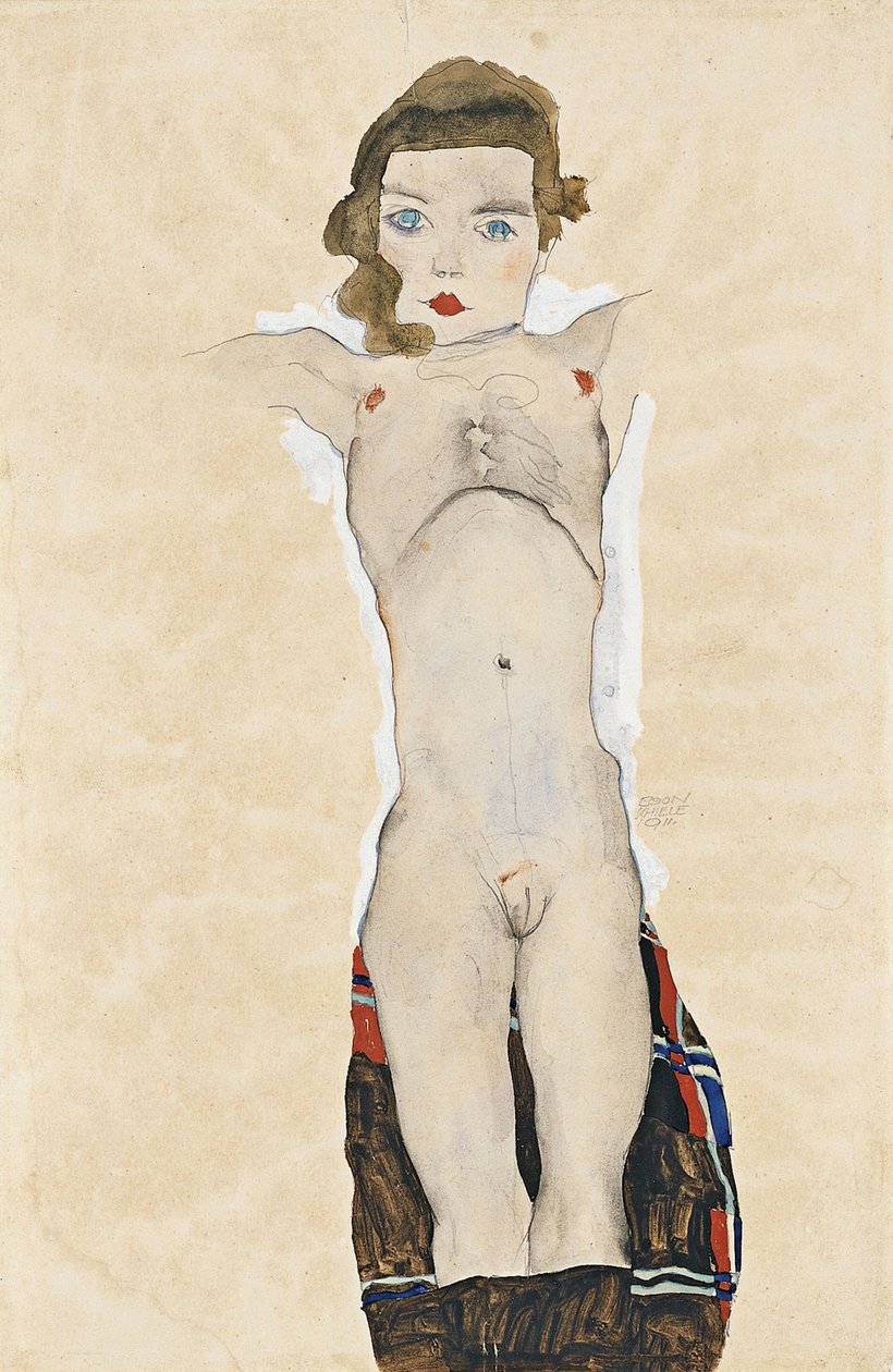 Nøgen pige med udstrakte arme, 1911 af Egon Schiele