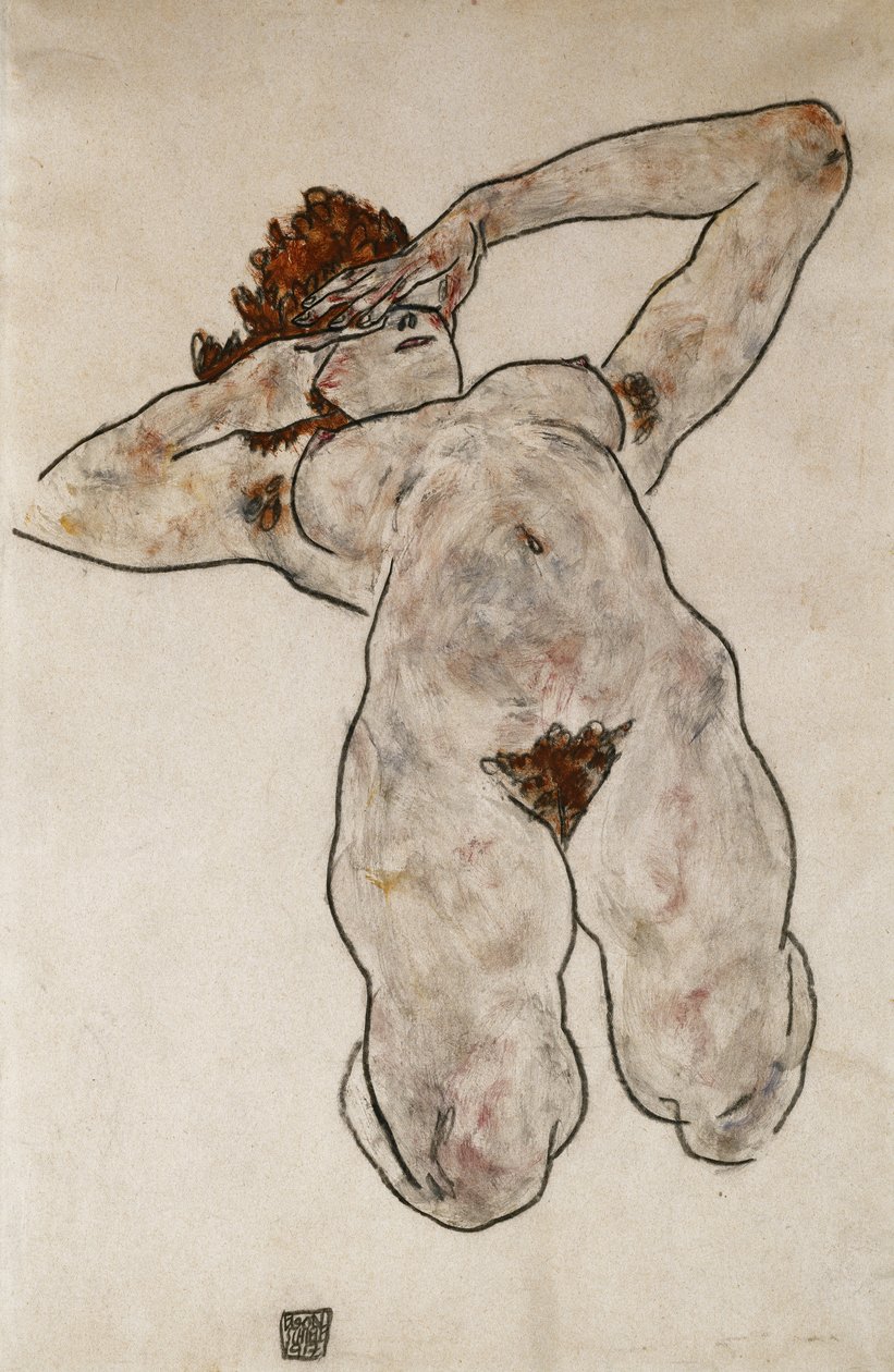 Nøgen liggende; Liggende nøgen, 1917 af Egon Schiele