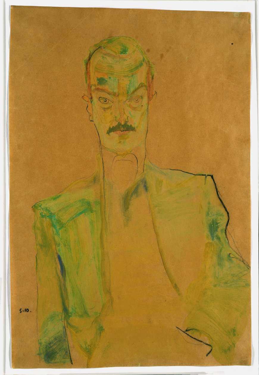 Nøgen på farvet stof, 1911 (wc og blyant med gouache på papir) af Egon Schiele