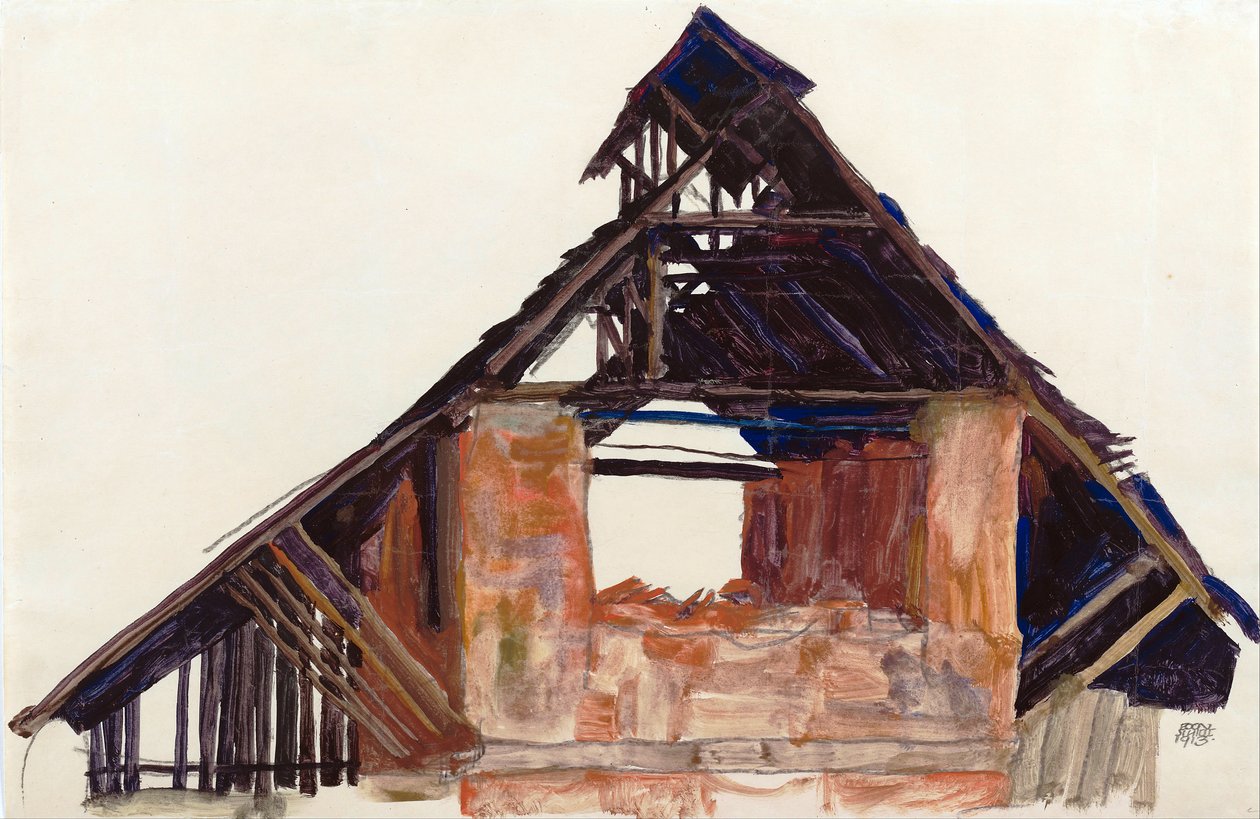 Gammel gavl (vieux gavl) - Schiele, Egon (1890-1918) - 1913 - Gouache på papir - 32x48,6 - Leopold Museum, Wien af Egon Schiele