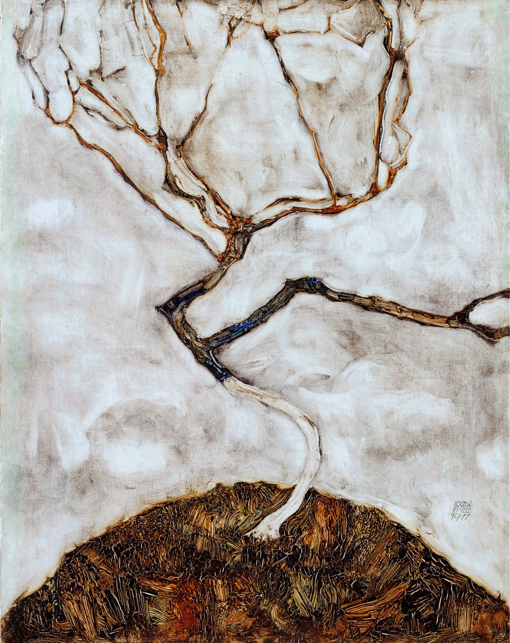Lille træ i det sene efterår - Maleri af Egon Schiele (1890-1918) olie på lærred (42x33,5 cm) af Egon Schiele