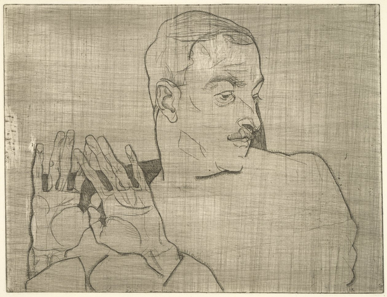 Portræt af Arthur Roessler, 1914 (tørpunkt) af Egon Schiele