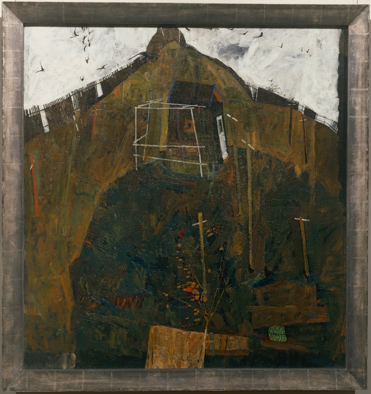 Rabenlandschaft, - Landskab med ravne ... (olie på lærred) af Egon Schiele