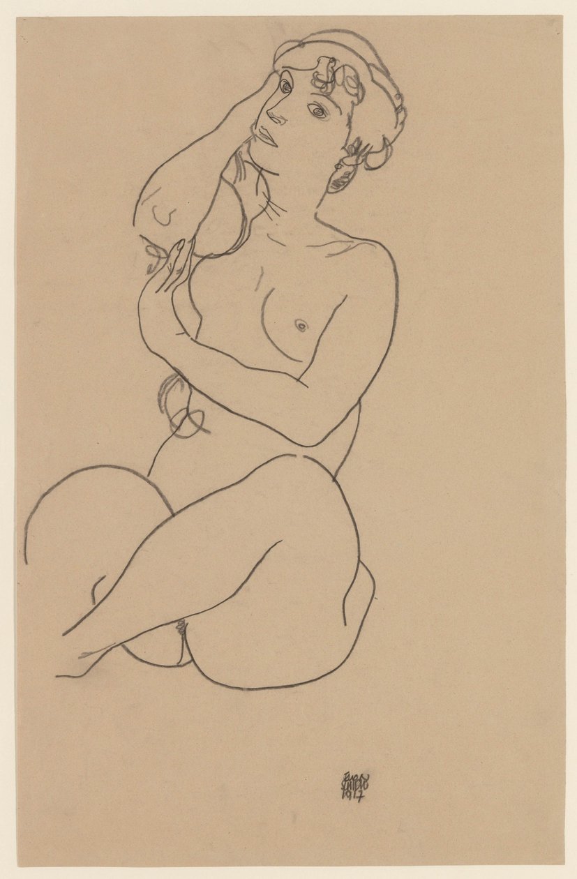 Liggende nøgen, 1917 af Egon Schiele