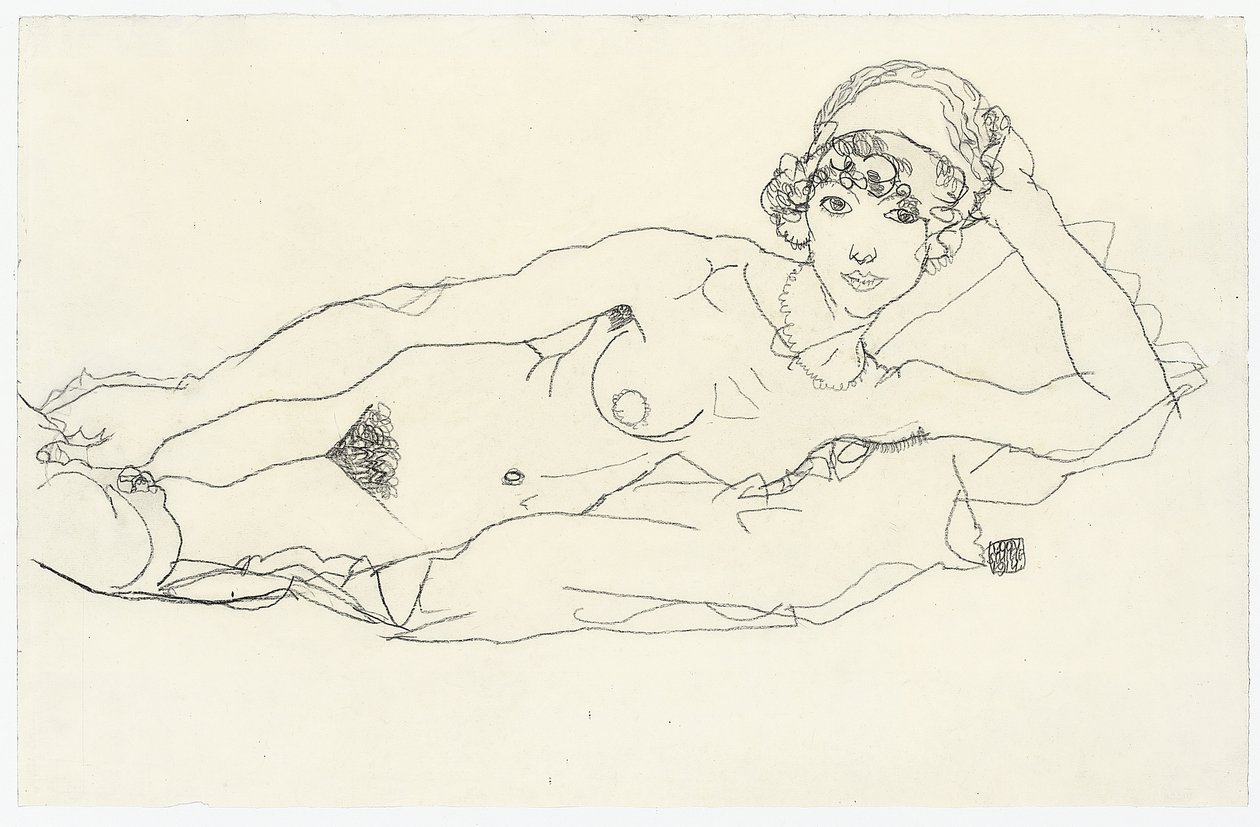 Liggende nøgen; Liggende nøgen, 1914 af Egon Schiele