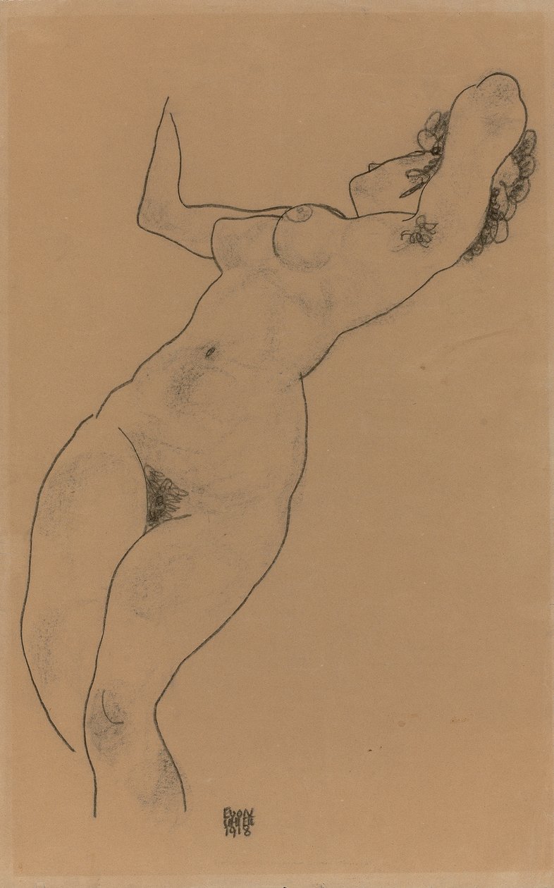 Liggende nøgen; Liggende nøgen, 1918 af Egon Schiele