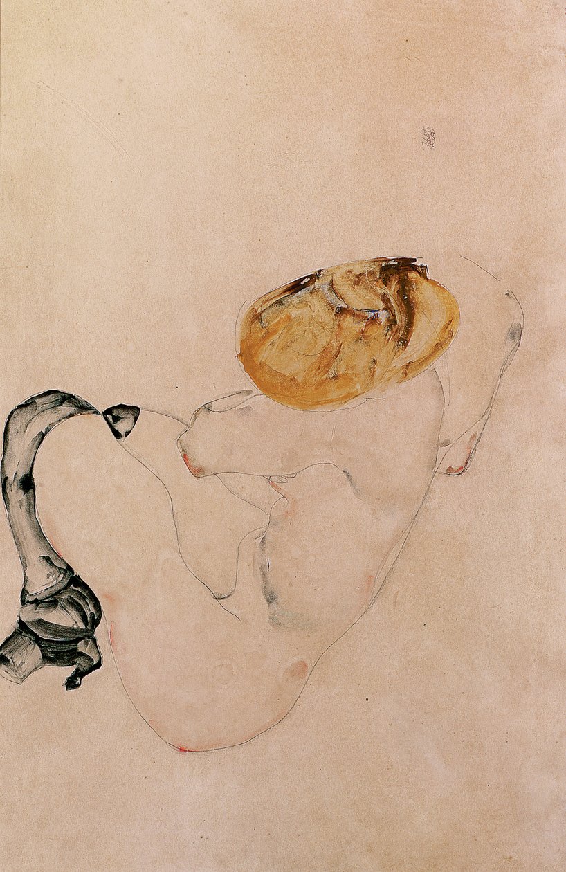 Bange, sammenkrøbende ung pige, 1912 af Egon Schiele