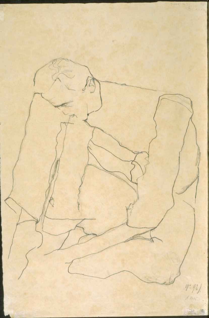 Siddende mand (verso) af Egon Schiele