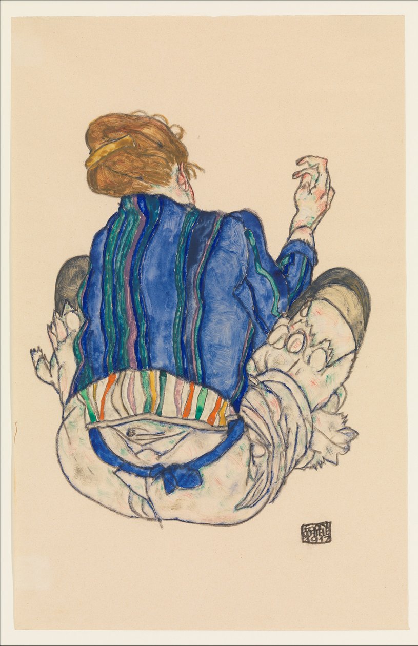 Siddende kvinde, set bagfra, 1917 af Egon Schiele
