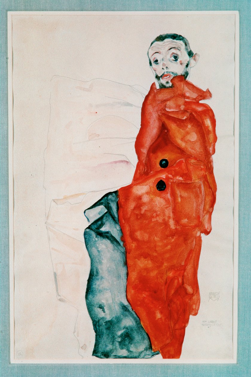 Selbstbildnis als Gefangener [Selvportræt som ... (akvarel og blyant) af Egon Schiele
