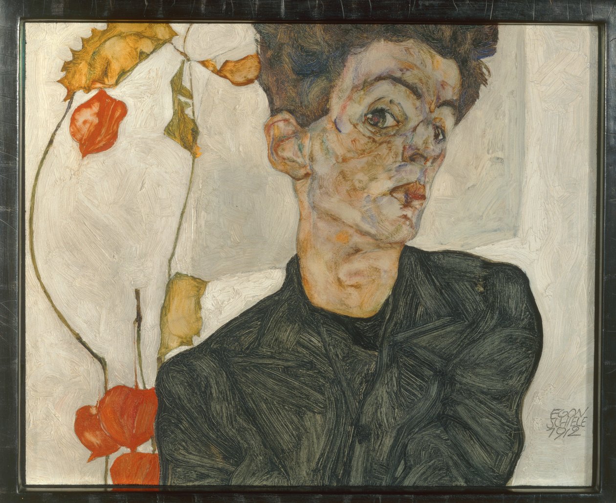 Selvportræt med lanternefrugter ... (olie og akvarel på lærred) af Egon Schiele