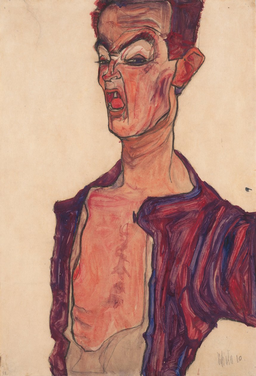 Selvportræt, med grimasser af Egon Schiele