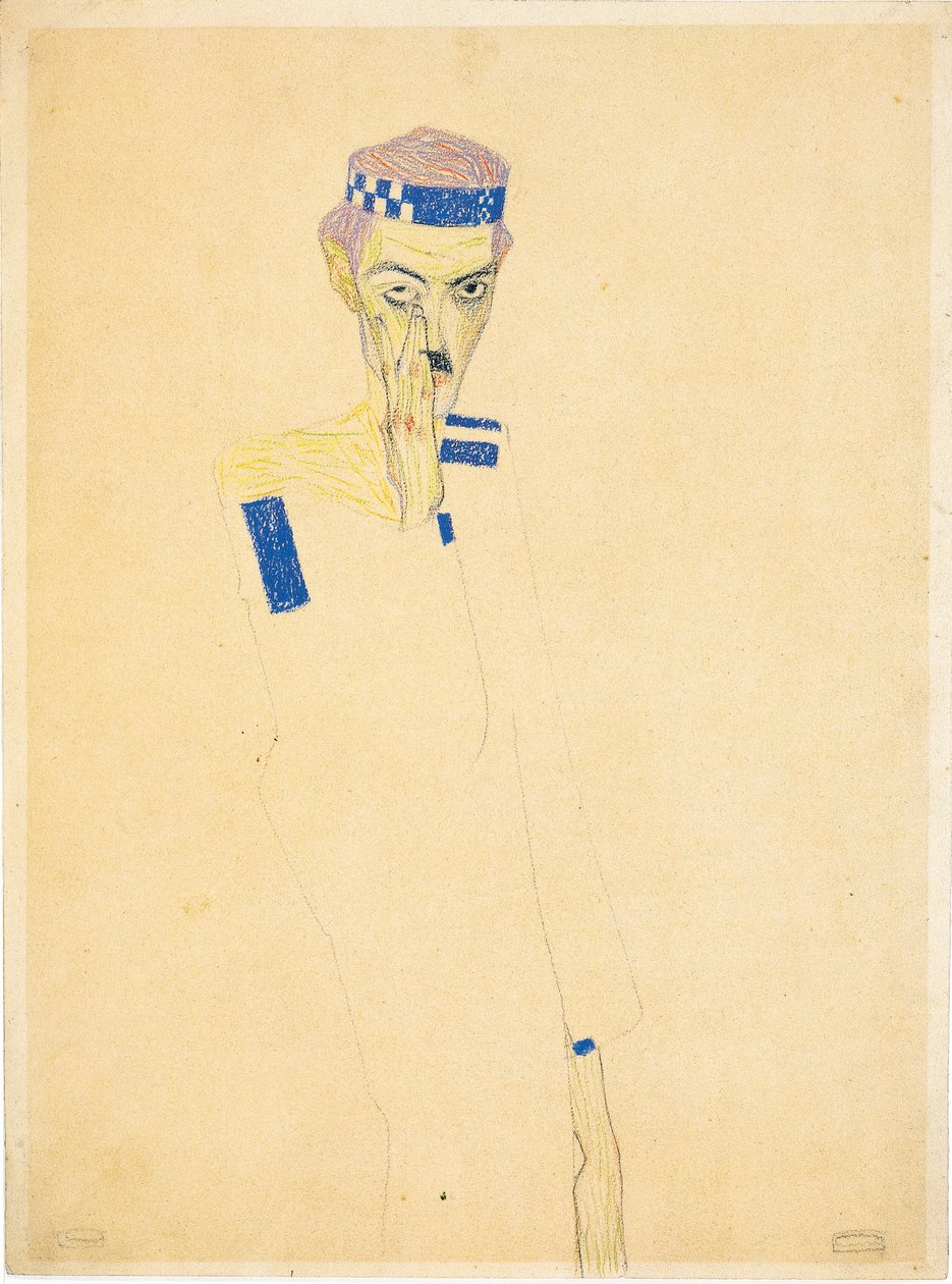 Selvportræt med blåternet pandebånd, 1909. af Egon Schiele
