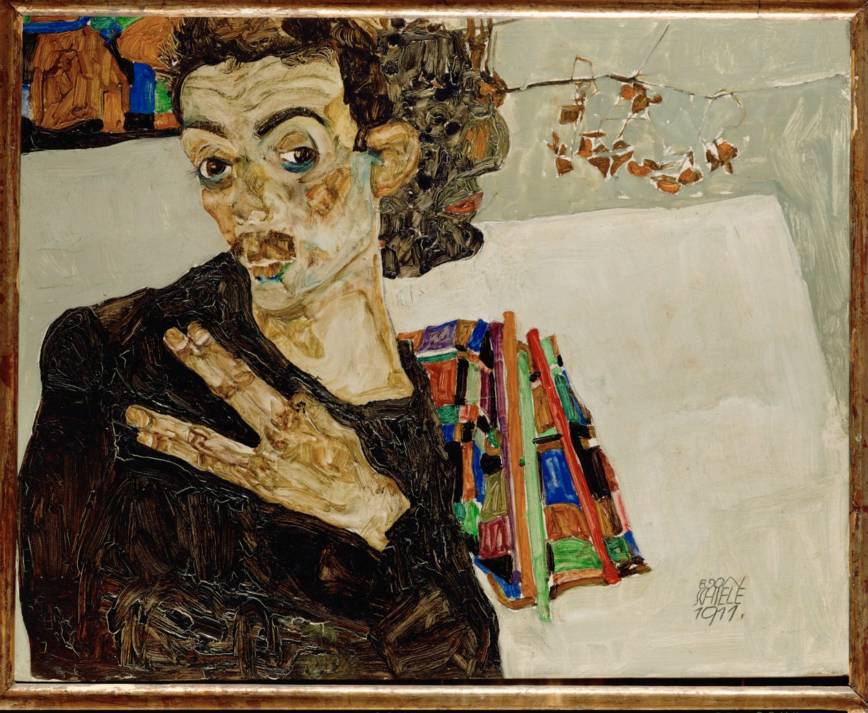 Selvportræt med spredte fingre af Egon Schiele