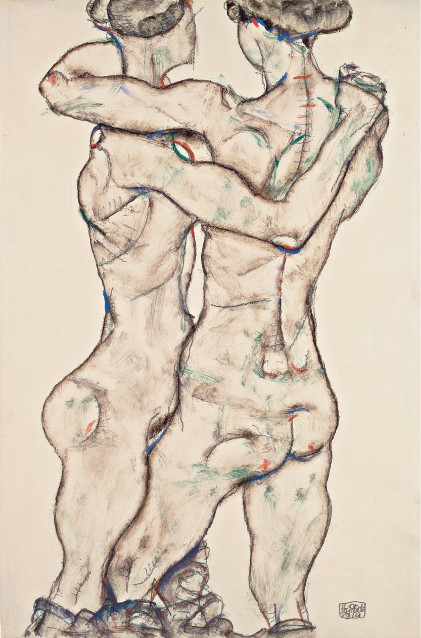 Omfavnende nøgne piger af Egon Schiele