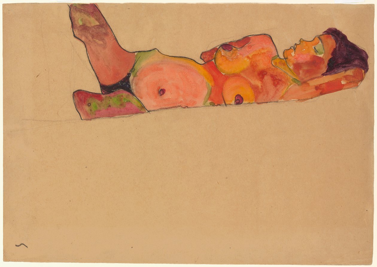 Sovende Pige; Liggende sovende pige, 1910 af Egon Schiele