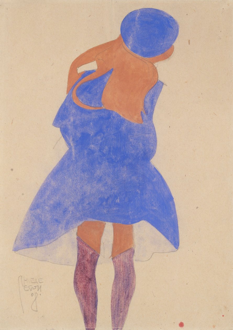 Stående pige, set bagfra, 1908 (gouache, akvarel og grafit på papir) af Egon Schiele