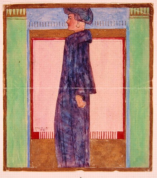 Stående kvinde (akvarel på papir) af Egon Schiele