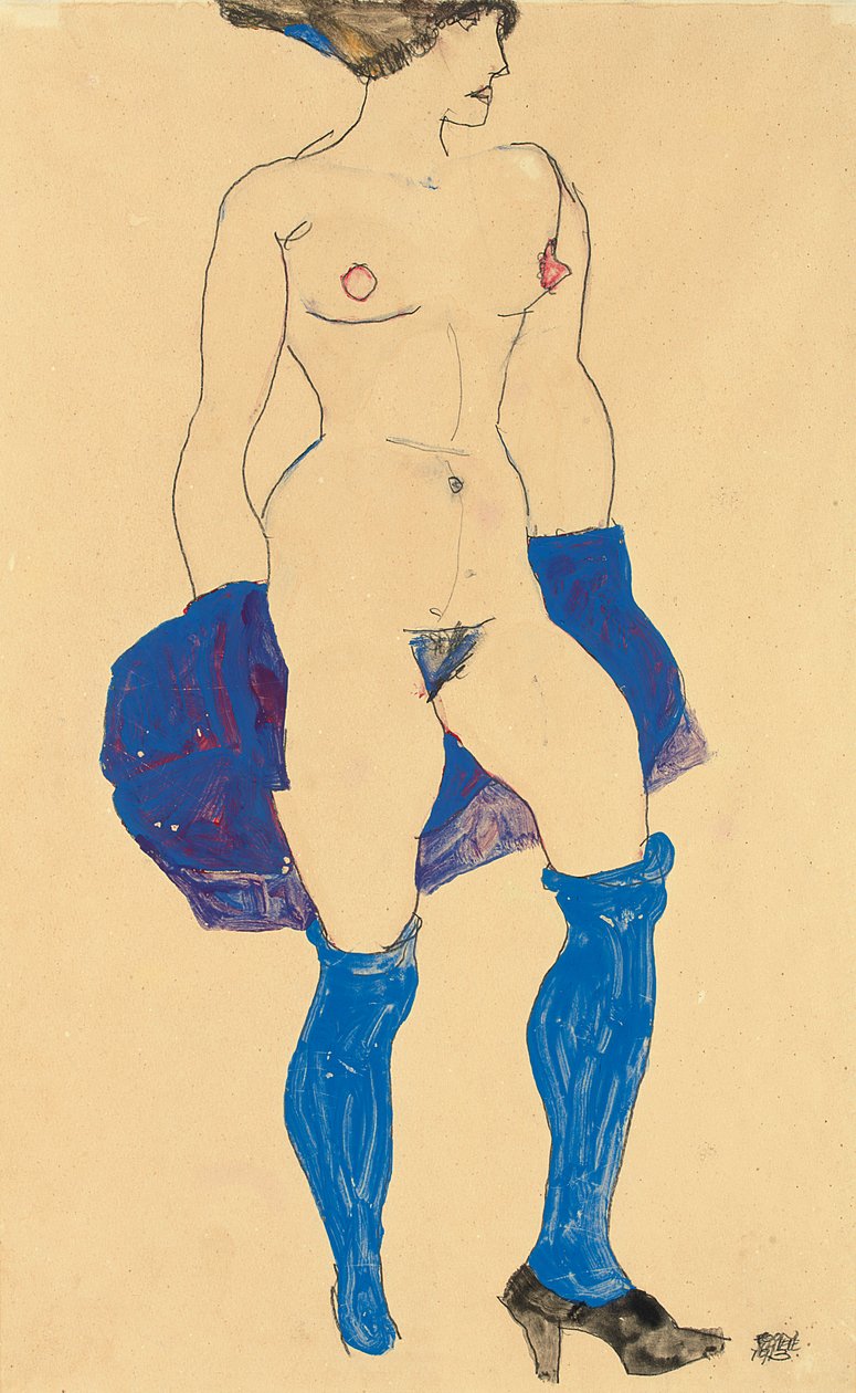 Stående kvinde med sko og strømper, 1913 af Egon Schiele