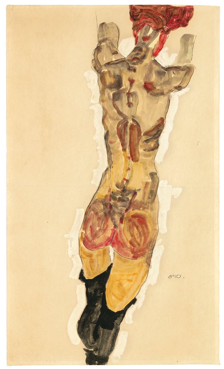 Stående nøgen tilbage, 1910 af Egon Schiele