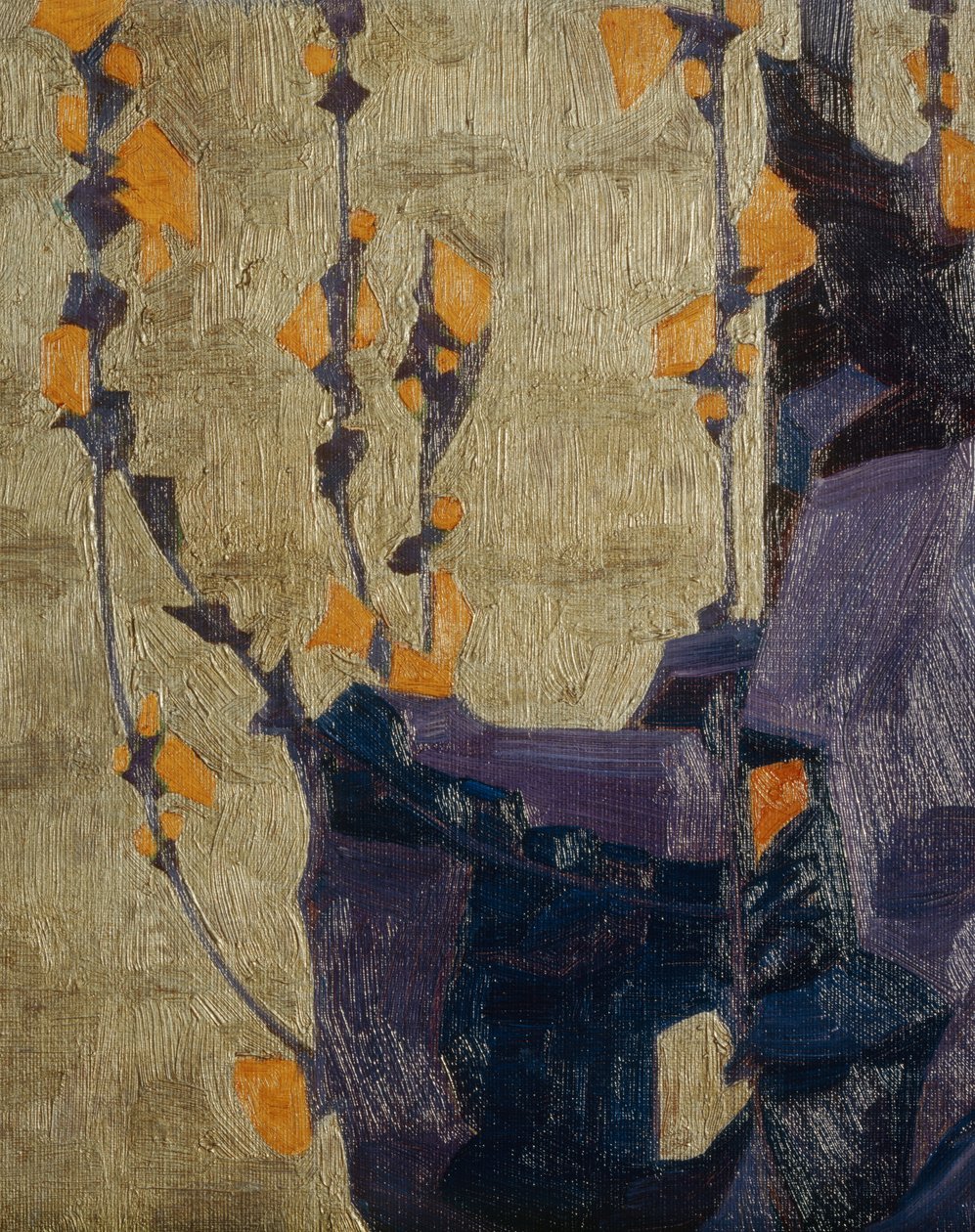 Stiliseret blomst mod en dekorativ baggrund ... (bronze) af Egon Schiele