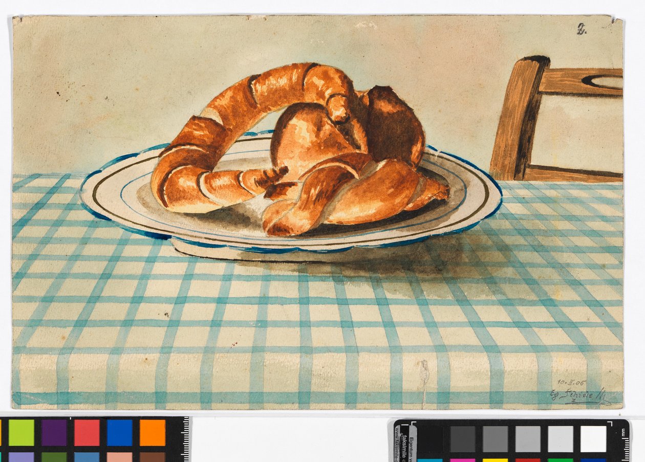 Stillleben mit Gebäck af Egon Schiele