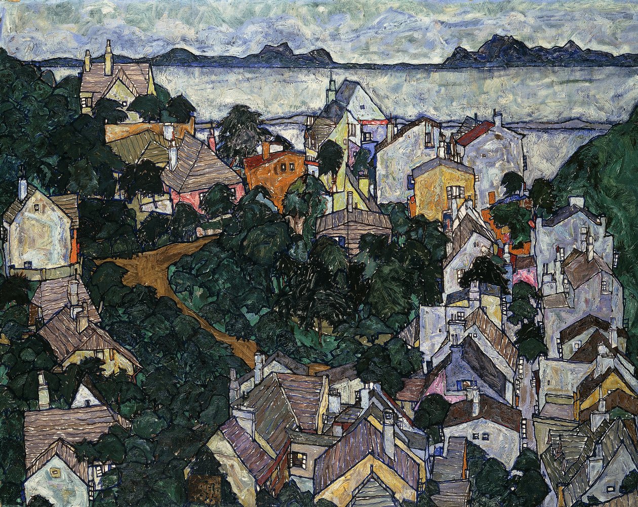 Sommerlandskab; Sommerlandschaft, 1917 af Egon Schiele