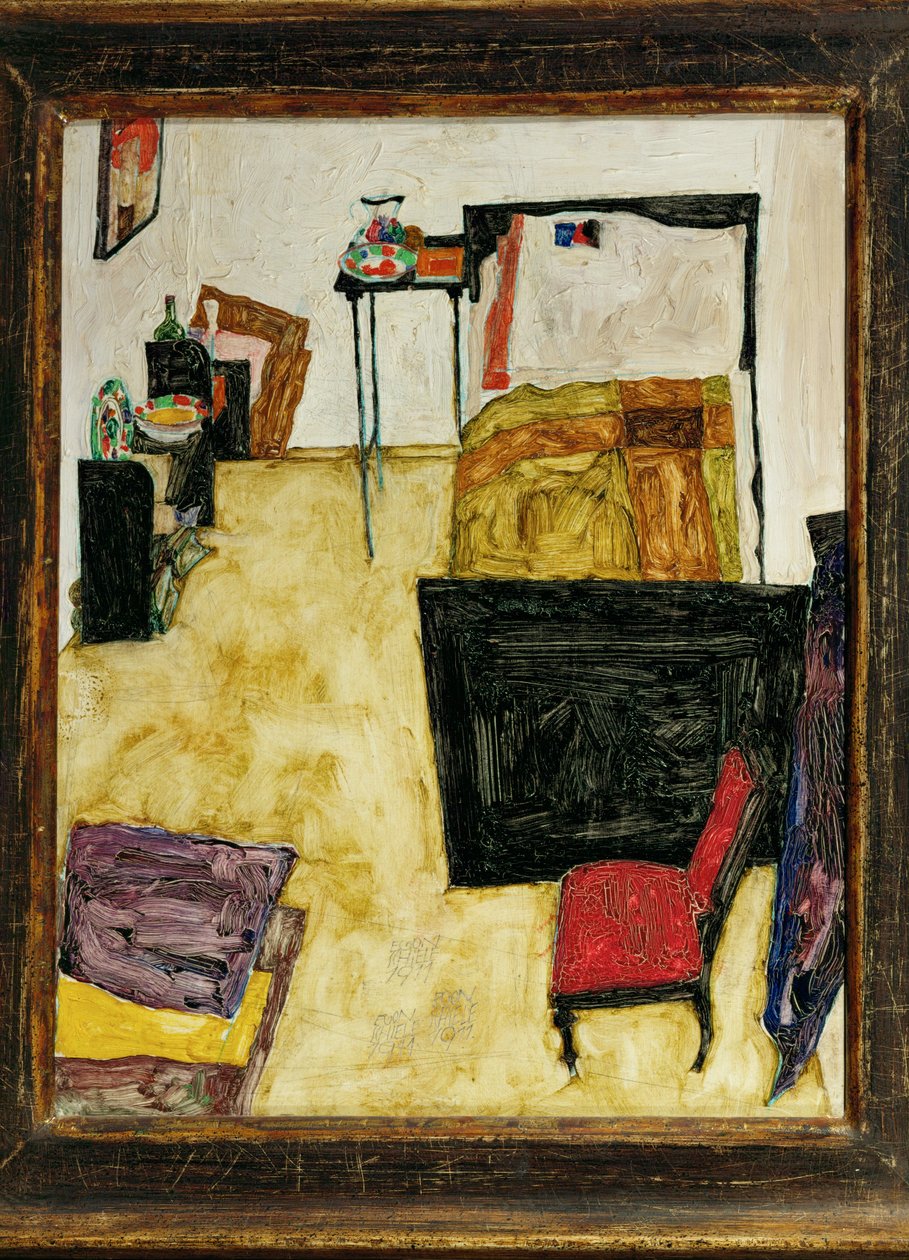 Kunstnerens værelse i Neulengbach, Østrig (olie på træ) af Egon Schiele