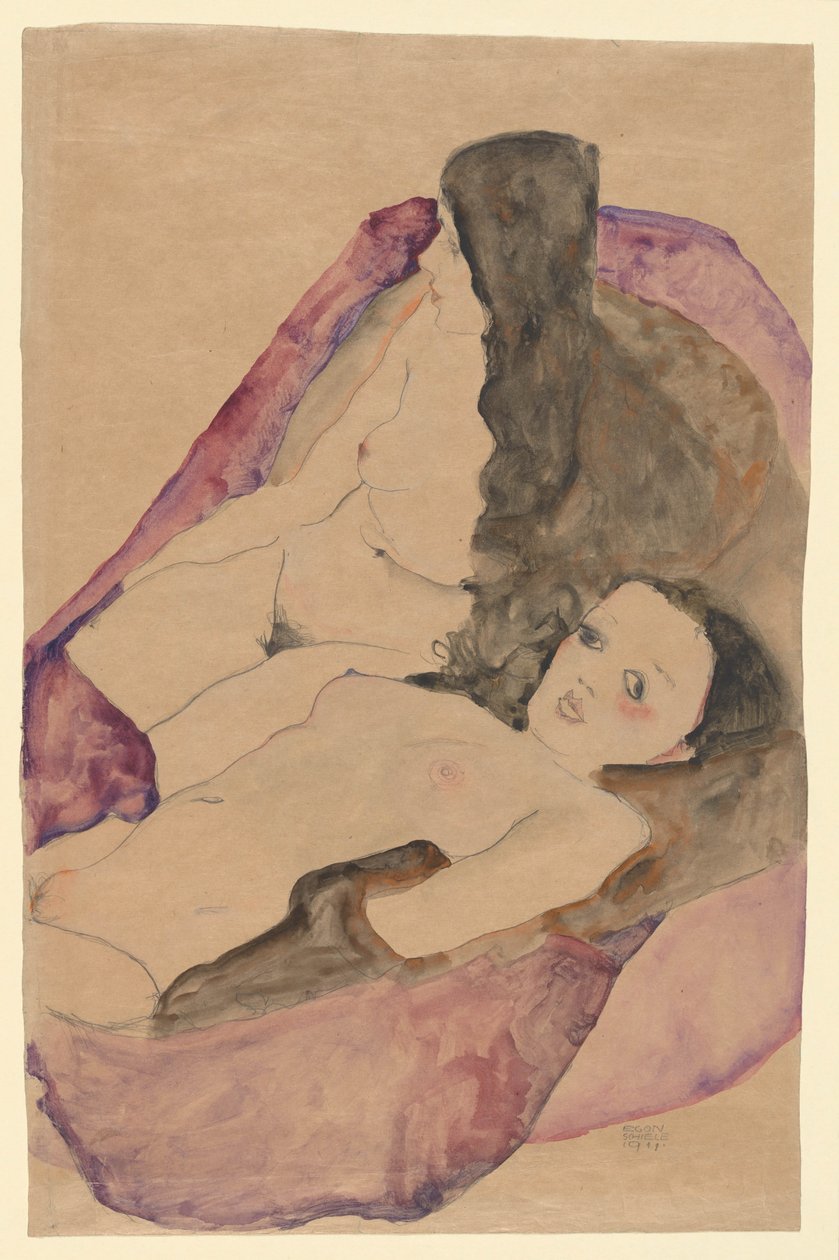 To liggende nøgenbilleder af Egon Schiele