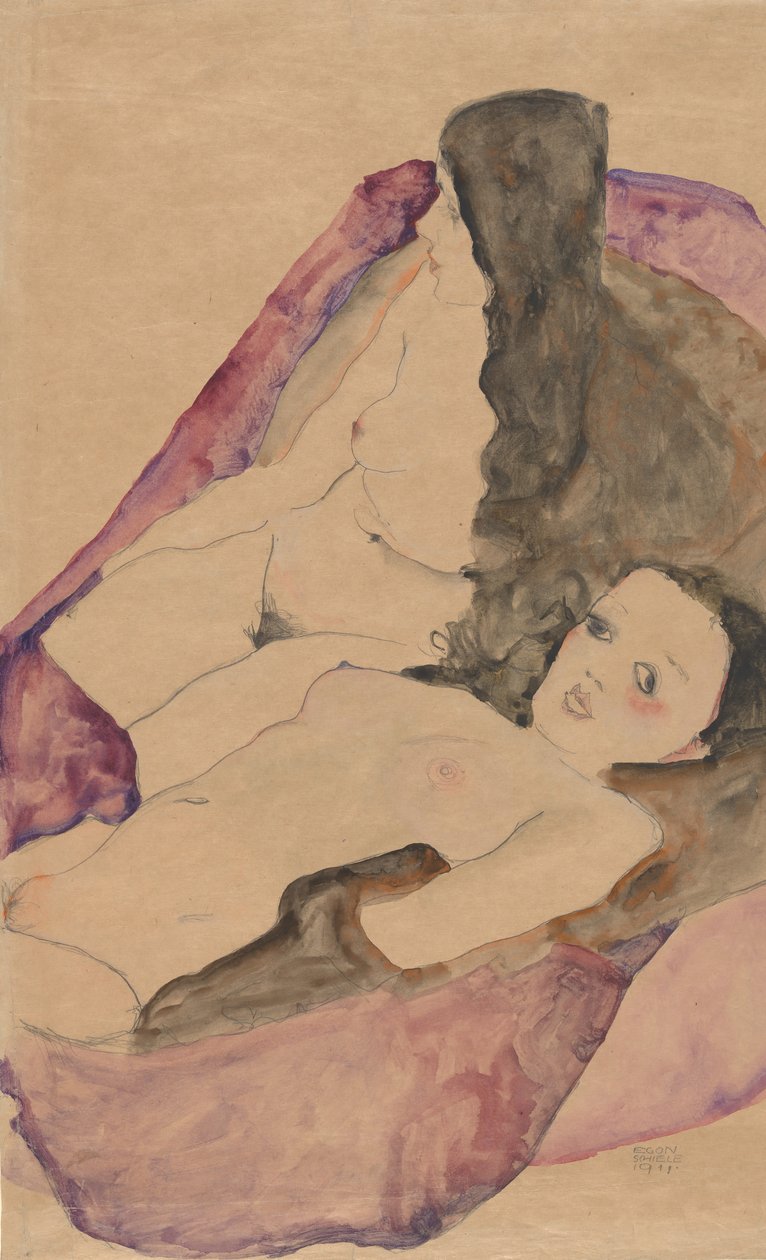 To liggende nøgenbilleder, 1911. af Egon Schiele