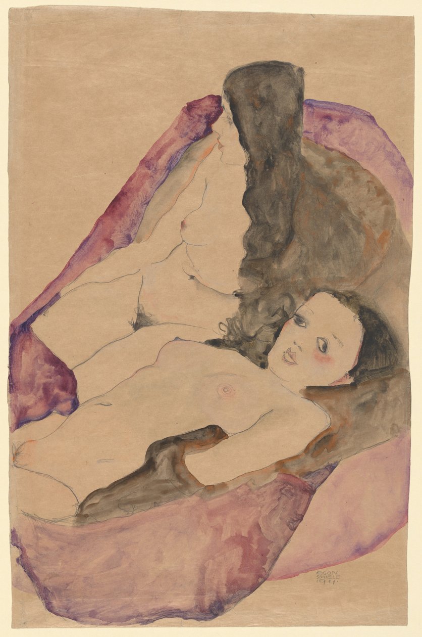 To liggende nøgenbilleder, 1911. af Egon Schiele