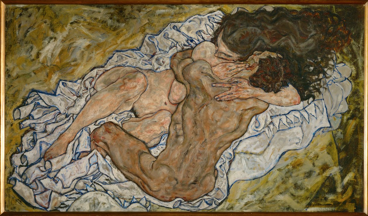 Umarmung (olie på lærred) af Egon Schiele