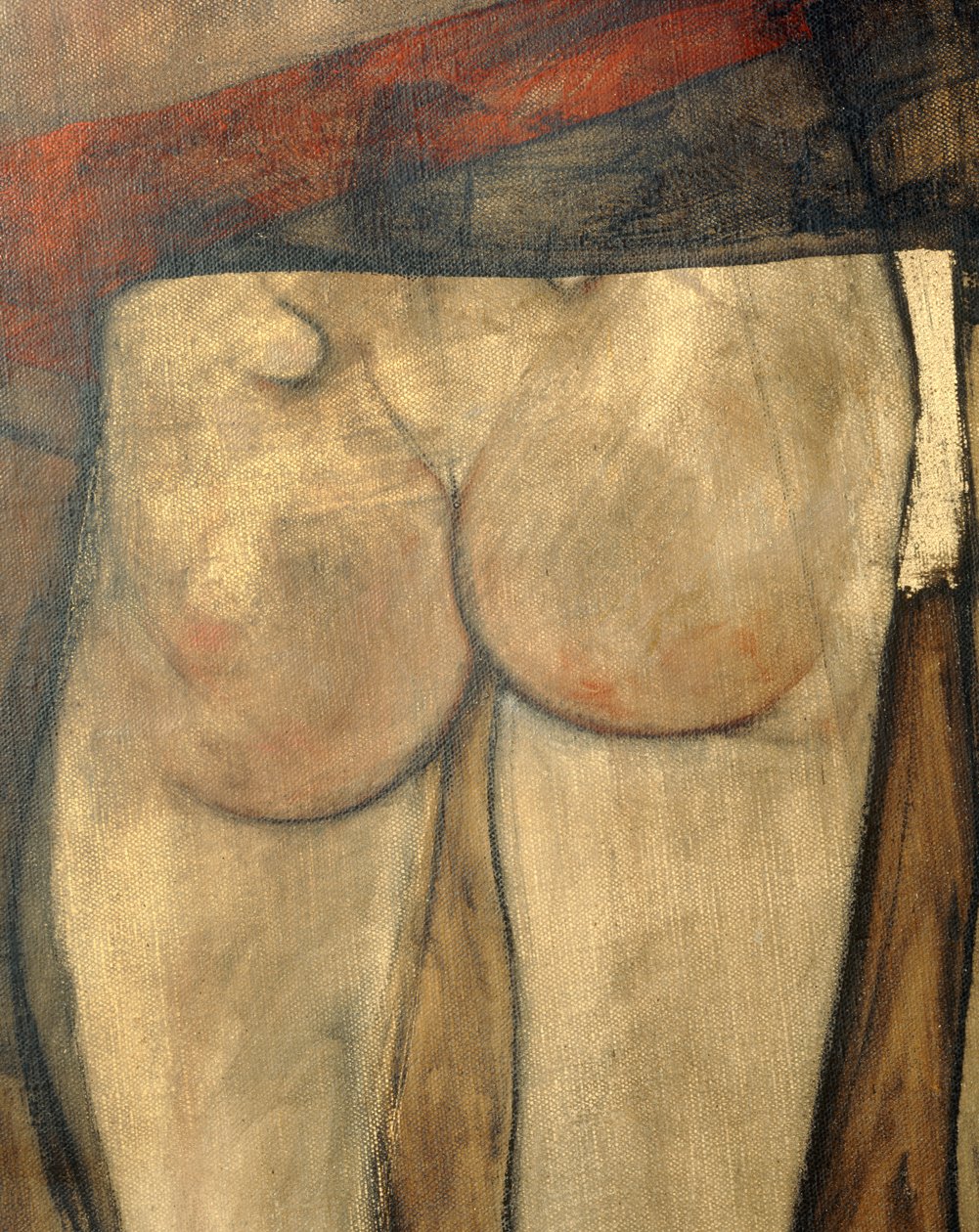 Kvindelig nøgen med skuldertørklæde, fragment ... (olie på lærred) af Egon Schiele