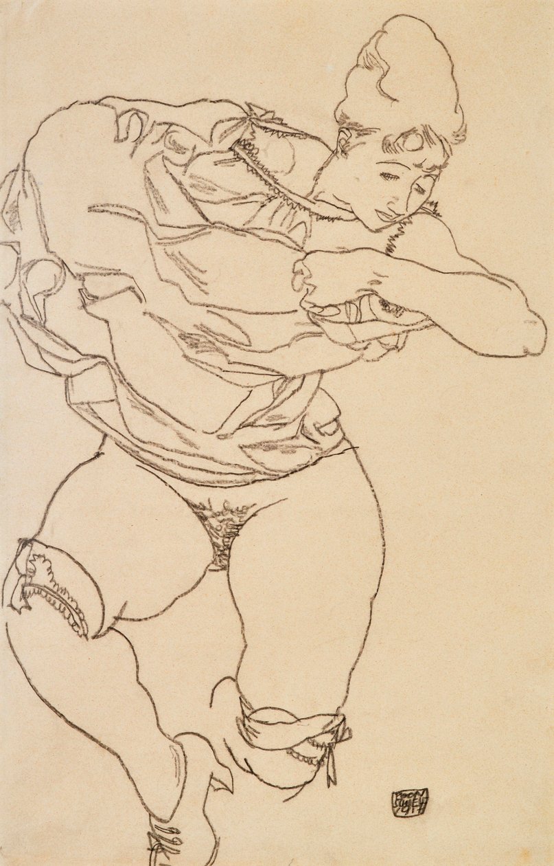 Kvinde klæder af, 1917. af Egon Schiele