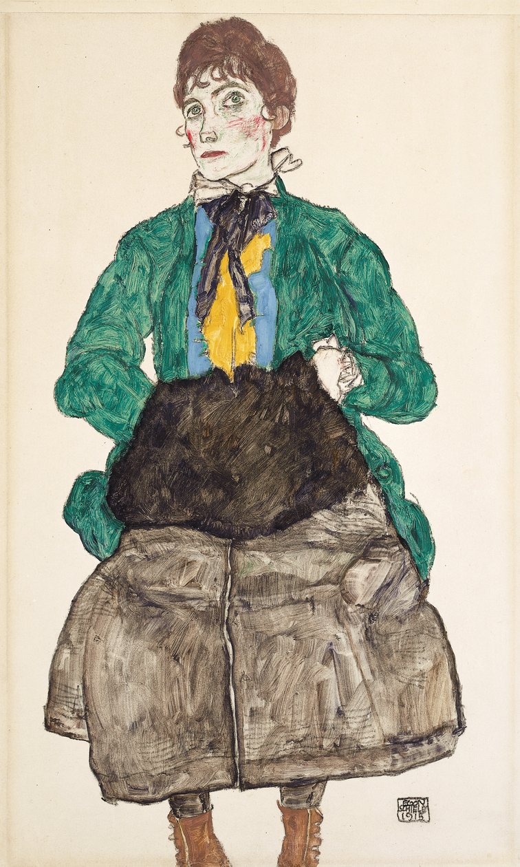 Kvinde i grøn bluse med muffe, 1915 af Egon Schiele