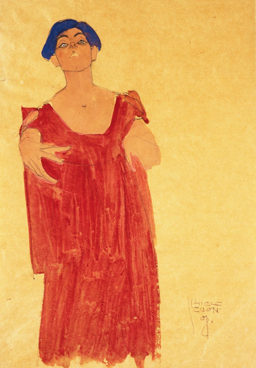 kvinde med blåt hår; Kvinde med blåt hår, 1918 af Egon Schiele