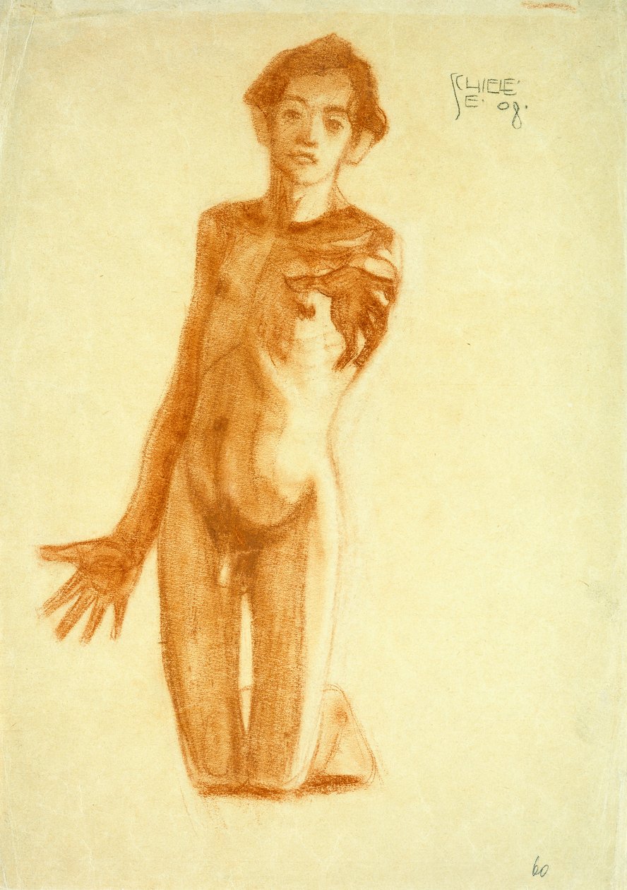 Ung mand knælende, 1908 af Egon Schiele