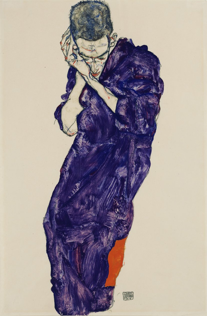 Ungdom i lilla hylster med foldede hænder, 1914 af Egon Schiele
