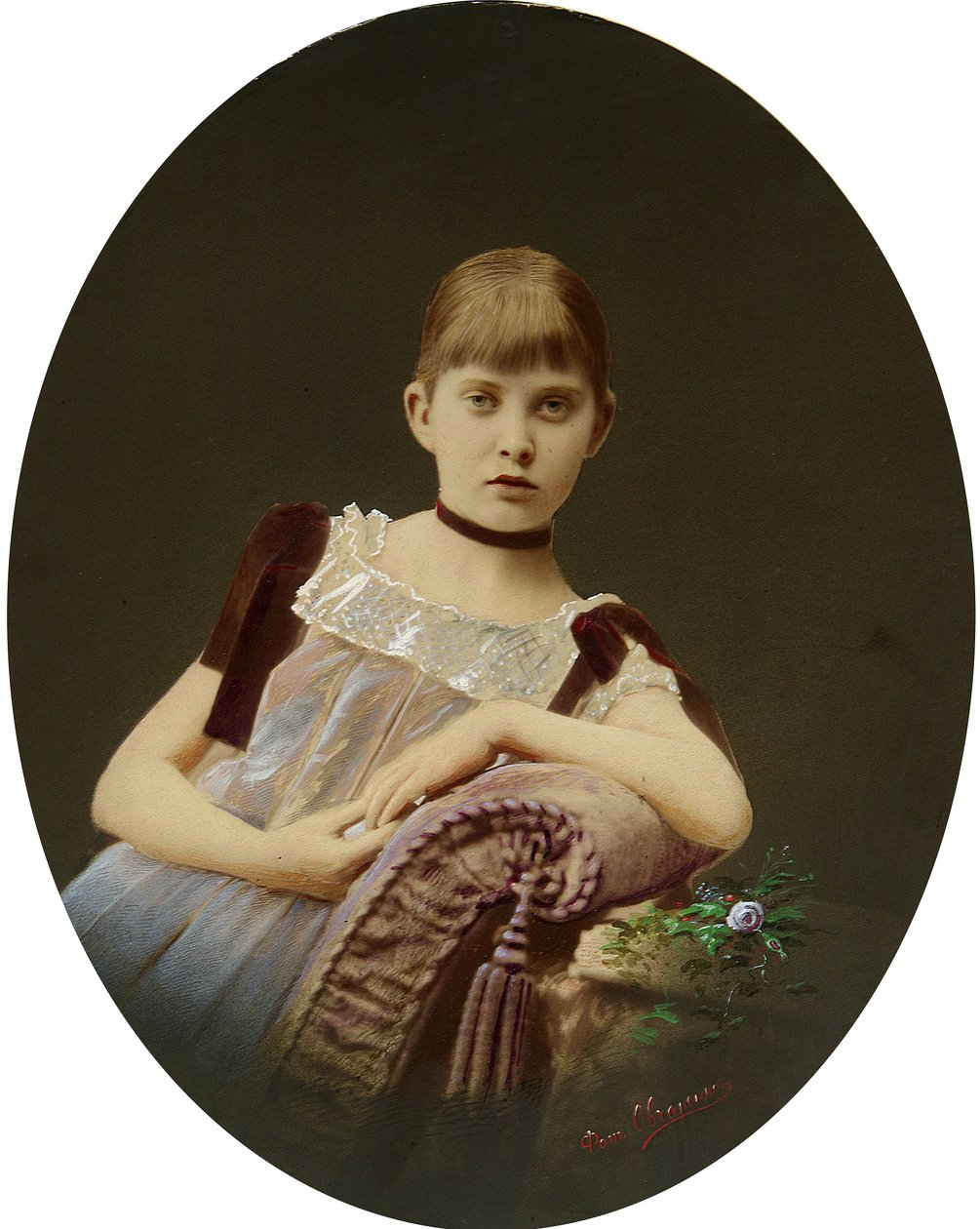 Portræt af en pige. Silver Gelatine Photography, Gouache af Egor Maximovich Ovcharenko (?-1902) af Egor Maximovich Ovcharenko