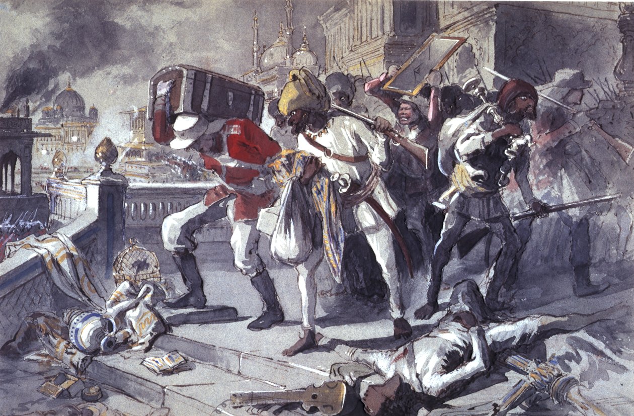 Britiske og indiske tropper plyndrer Kaisarbagh under erobringen af Lucknow i marts af Egron Sellif Lundgren