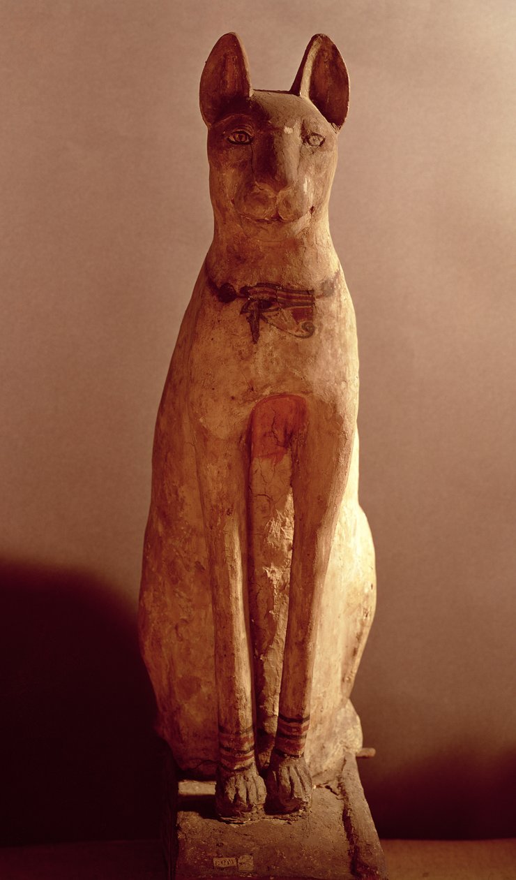 Kiste med en kat, der beskyttes af gudinden Bastet (malet træ) af Egyptian