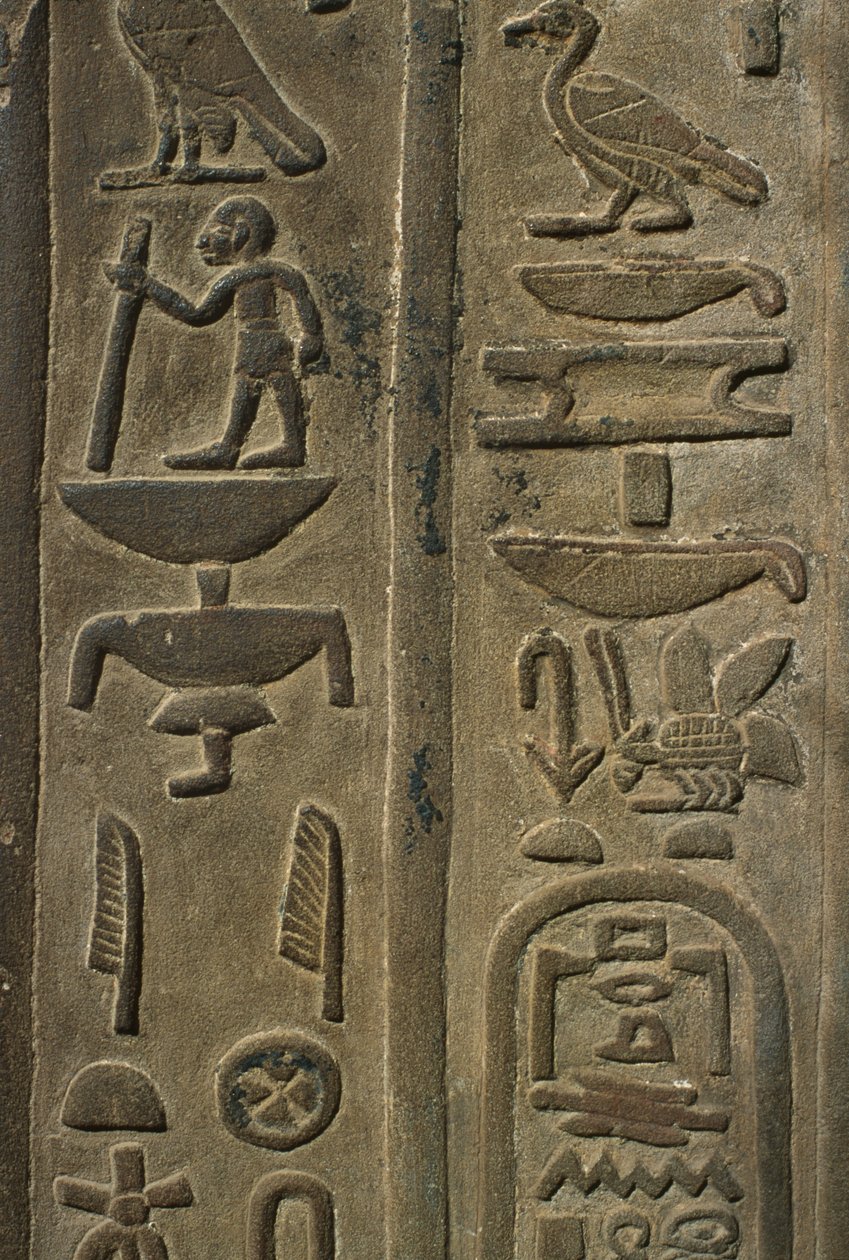 Detalje af et relief, hieroglyffer kalksten af Egyptian