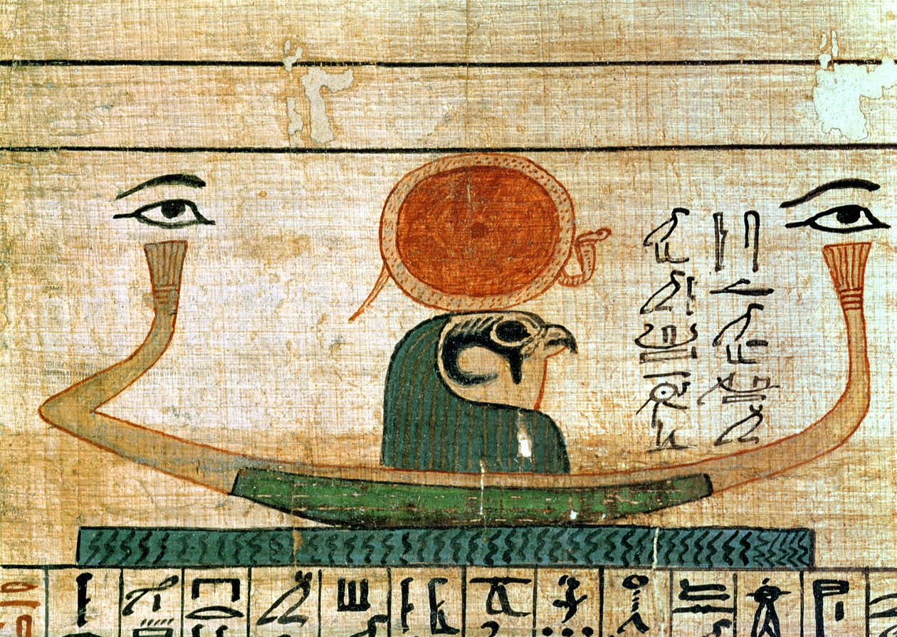 Egyptisk begravelsespapyrus, der viser barken af Re-Herakhty af Egyptian